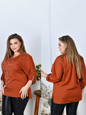 Жіноча стильна блузка кофта декорована стразами розмір: 52-54, 56-58, 60-62, 64-66 теракот, 52/54 | 6253111