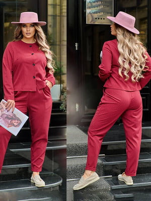 Жіночий костюм жакет штани принт смужка розмір: 46-48, 50-52, 54-56 червоний, 46/48 | 6253117