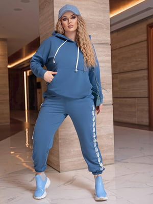 Жіночий спортивний костюм-двійка кофта штани двонитка розмір: 50-52, 54-56, 58-60 синій, 50/52 | 6253161