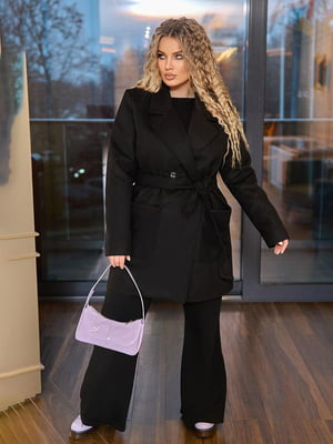 Жіноче пальто з поясом тканина кашемір розмір: 48-50, 52-54, 56-58 чорний, 48/50 | 6253204