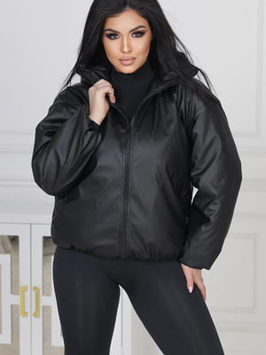 Жіноча куртка демісезонна чорного кольору еко шкіра на синтепоні 80 розмір: 46-48, 50-52, 54-56, 58-60 | 6253247