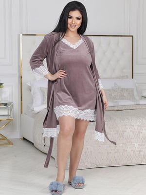 Велюровий домашній комплект халат сорочка розмір: 46-48, 50-52, 54-56, 58-60 | 6253253