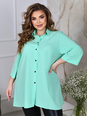 Жіноча класична блузка подовжена вільного фасону розмір: 52-54, 56-58, 60-62, 64-66 м'ятний, 52/54 | 6253271