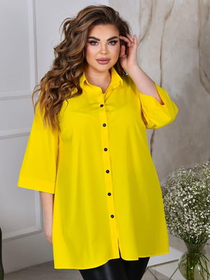 Жіноча класична блузка подовжена вільного фасону розмір: 52-54, 56-58, 60-62, 64-66 жовтий, 52/54 | 6253273