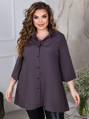 Жіноча класична блузка подовжена вільного фасону розмір: 52-54, 56-58, 60-62, 64-66 графіт, 52/54 | 6253274