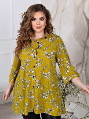 Жіноча класична блузка подовжена вільного фасону розмір: 52-54, 56-58, 60-62, 64-66 гірчиця, 52/54 | 6253277