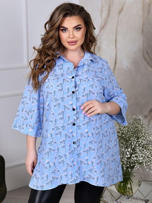 Жіноча класична блузка подовжена вільного фасону розмір: 52-54, 56-58, 60-62, 64-66 блакитний, 52/54 | 6253278