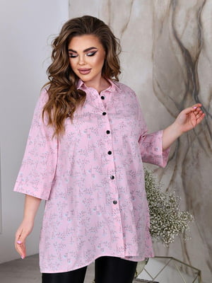 Жіноча класична блузка подовжена вільного фасону розмір: 52-54, 56-58, 60-62, 64-66 рожевий, 52/54 | 6253279