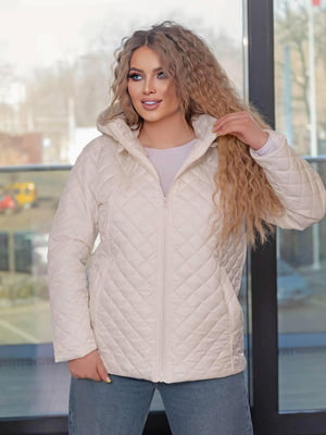 Жіноча демісезонна куртка коротка плащівка на 100 синтепоні розмір: 48-50, 52-54, 56-58, 60-62 молочний, 48/50 | 6253285