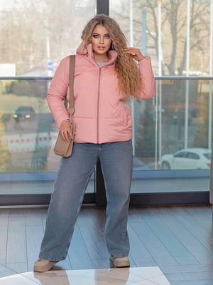 Жіноча демісезонна куртка коротка плащівка на 100 синтепоні розмір: 48-50, 52-54, 56-58, 60-62 рожева пудра, 48/50 | 6253290