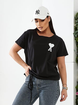 Жіноча футболка на зав'язках чорна біла батальна розмір універсальний 48-54 чорна, 48/54 | 6253320