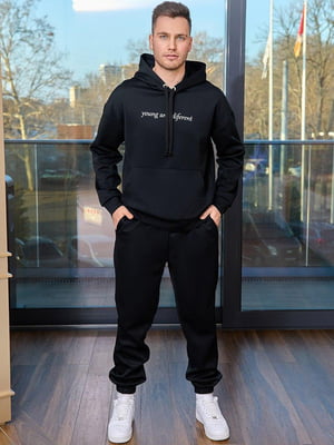 Чоловічий трикотажний спортивний костюм батнік штани розмір: 48-50, 52-54, 56-58 чорний, 48/50 | 6253336