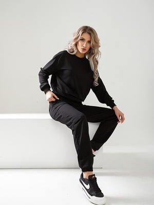 Жіночий весняний спортивний костюм однотонний батнік-штани розмір: 42, 44, 46, 48 чорний, 42 | 6253379