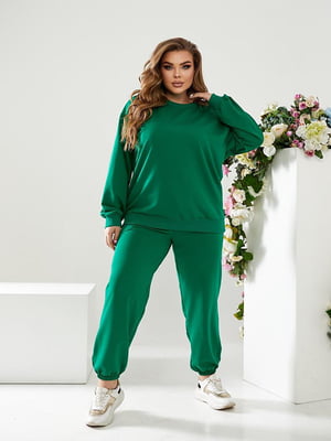 Жіночий весняний спортивний костюм однотонний батнік-штани розмір: 50, 52, 54, 56 зелений, 50 | 6253392
