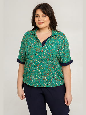 Блуза зелена з квітковим принтом | 6255873