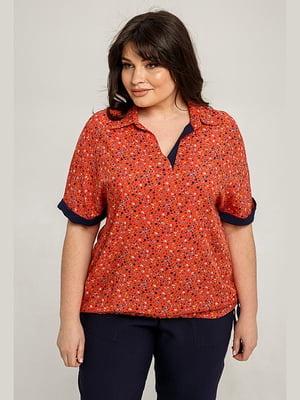 Блуза морквяного кольору з квітковим принтом | 6255874