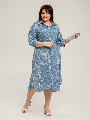 Платье-рубашка голубое с принтом | 6255896