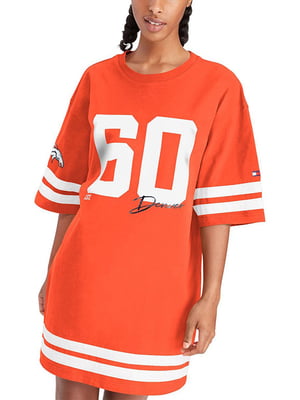 Платье-футболка оранжевое с принтом | 6256504