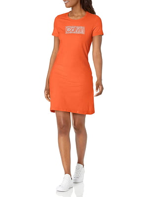 Платье-футболка оранжевая с принтом | 6257308