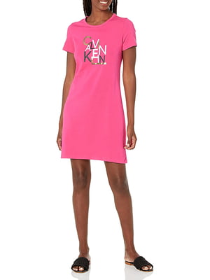 Платье-футболка розовая с принтом | 6257322