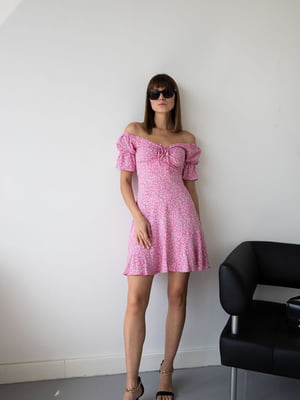Сукня А-силуету рожева в квітковий принт | 6259117