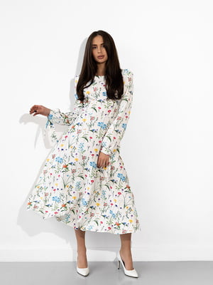Сукня А-силуету біла в квітковий принт | 6259141