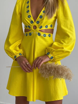 Сукня А-силуету жовта з декором | 6259326