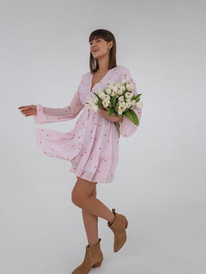 Платье А-силуэта розовое в принт | 6259510