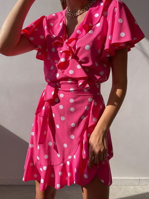 Платье А-силуэта розовое в горошек | 6259860