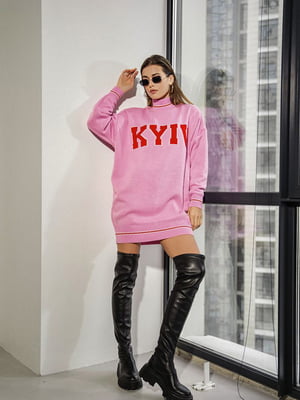 Платье-свитер розовое с принтом | 6261211