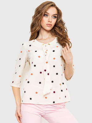 Блуза молочного кольору в горошок | 6262243