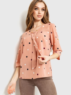 Блуза коралового кольору в горошок | 6262244