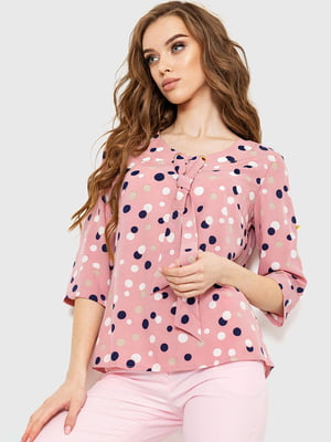 Блуза пудрового кольору в горошок | 6262245