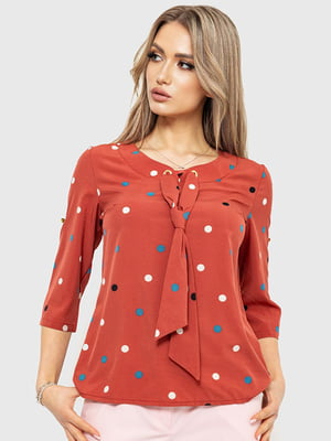 Блуза теракотового кольору в горошок | 6262246