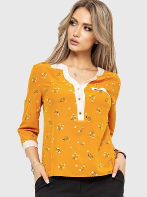 Блуза горчичного цвета в принт | 6262285