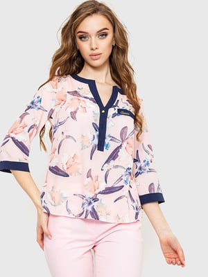Блуза пудрового кольору в принт | 6262288