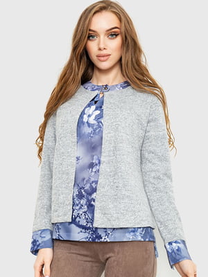 Блуза сіро-синя в принт | 6262309