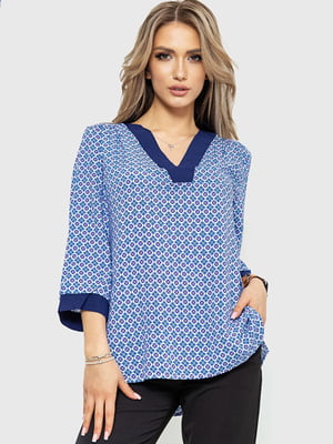 Блуза синяя в принт | 6262326
