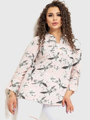 Блуза пудрового кольору в принт | 6262339