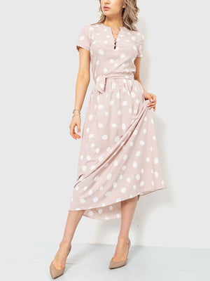 Сукня А-силуету пудрового кольору в горошок | 6262496