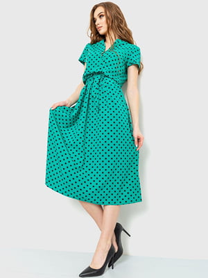 Платье А-силуэта зеленое в горошек | 6262499