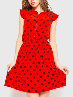 Платье А-силуэта красное в горошек | 6262534