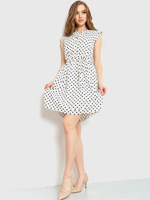 Платье А-силуэта молочного цвета в горошек | 6262535