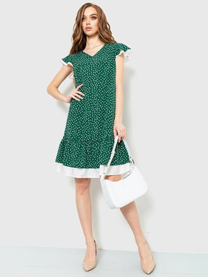 Платье А-силуэта зеленое в горошек | 6262552