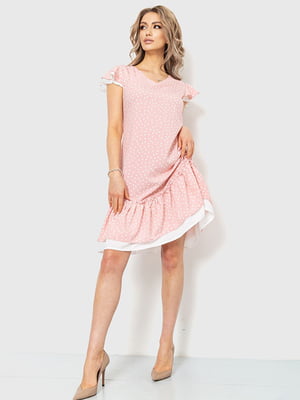 Сукня А-силуету пудрового кольору в горошок | 6262554