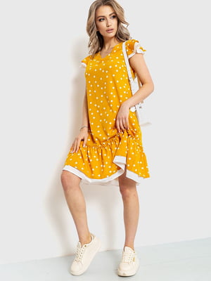 Платье А-силуэта горчичного цвета в горошек | 6262555