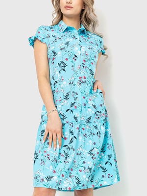 Платье А-силуэта бирюзового цвета в принт | 6262586