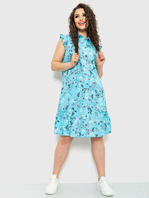 Сукня А-силуету бірюзового кольору в принт | 6262610