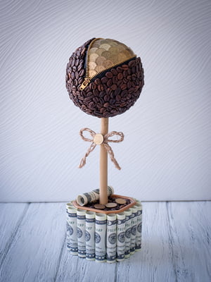 Статуетка “Топіарій” (дерево щастя) з кави і монет, ручна робота | 6263598