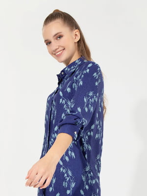 Рубашка синяя с цветочным принтом | 6263867